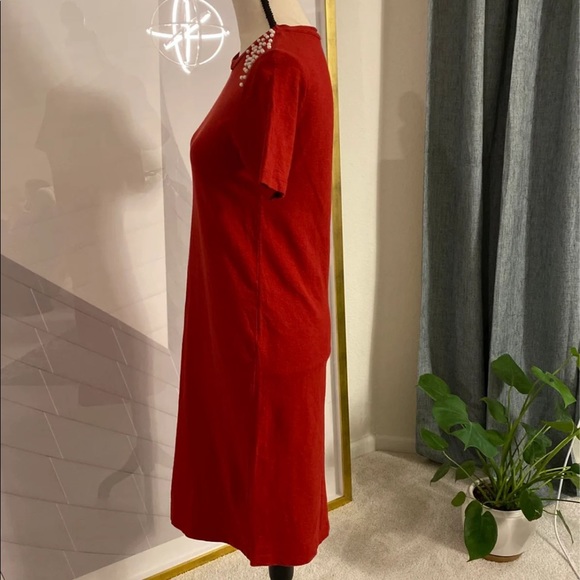 Zara red dress with faux pearl detailing - Picture 4 of 8